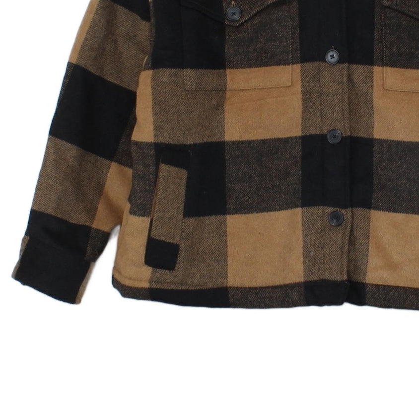 Womens Sherpa Jacket Plaid Long Sleeve Wool Blend