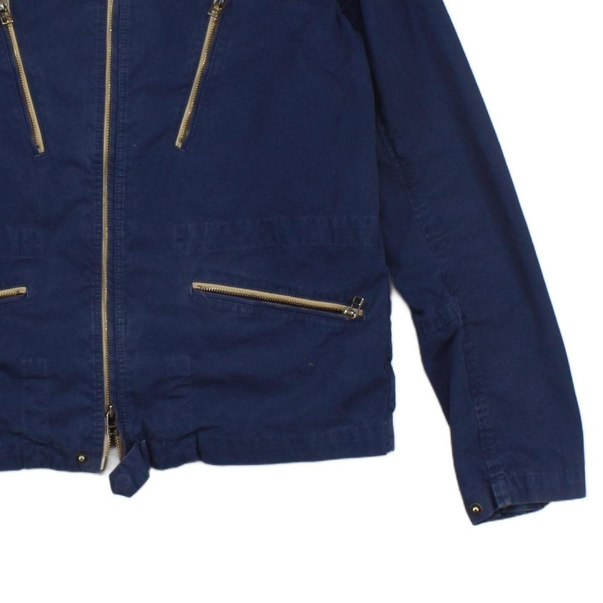 Mens Biker Jacket Full Zip Navy Cotton
