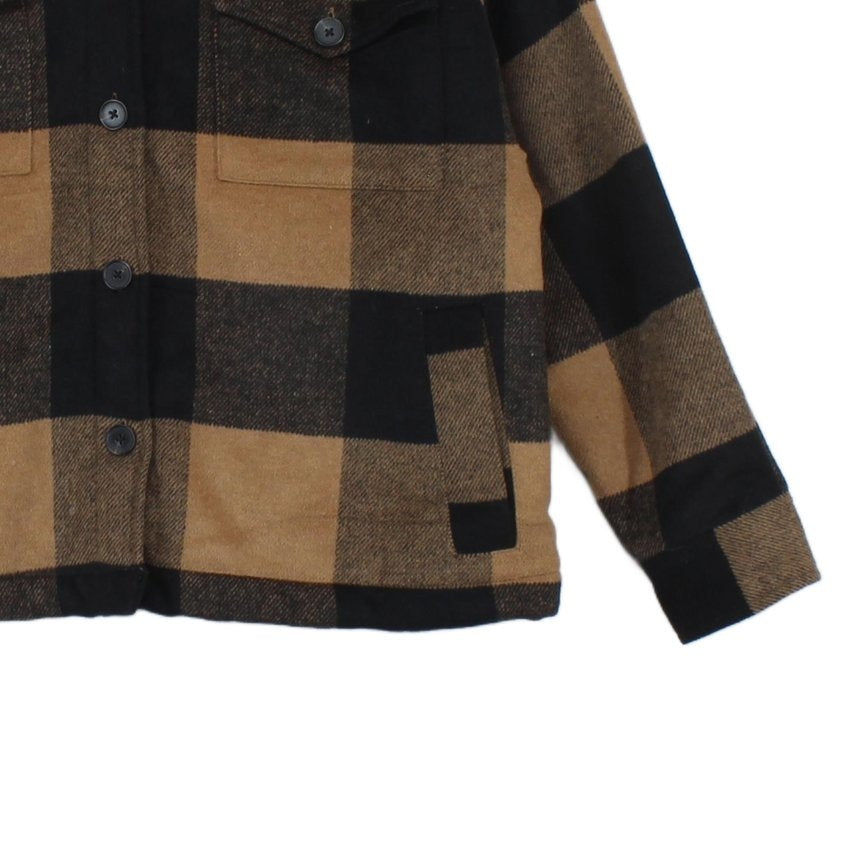 Womens Sherpa Jacket Plaid Long Sleeve Wool Blend