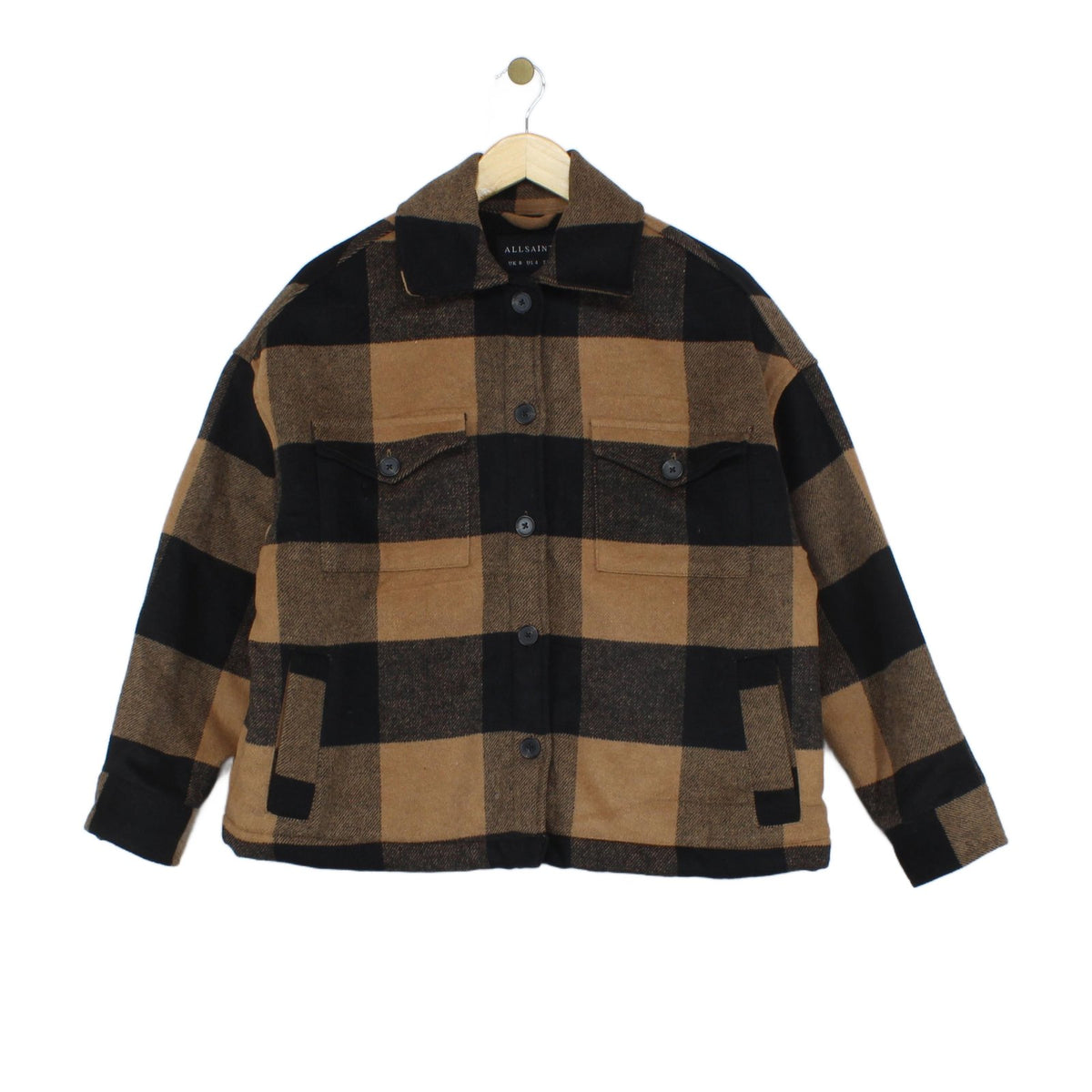 Womens Sherpa Jacket Plaid Long Sleeve Wool Blend