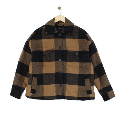 Womens Sherpa Jacket Plaid Long Sleeve Wool Blend