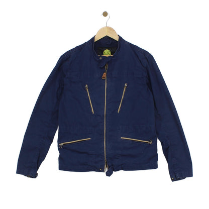 Mens Biker Jacket Full Zip Navy Cotton