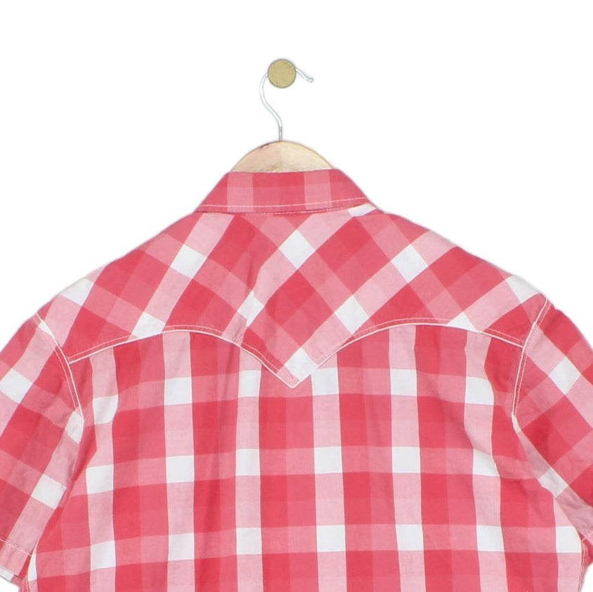 Mens Plaid Shirt Short Sleeve Button Up