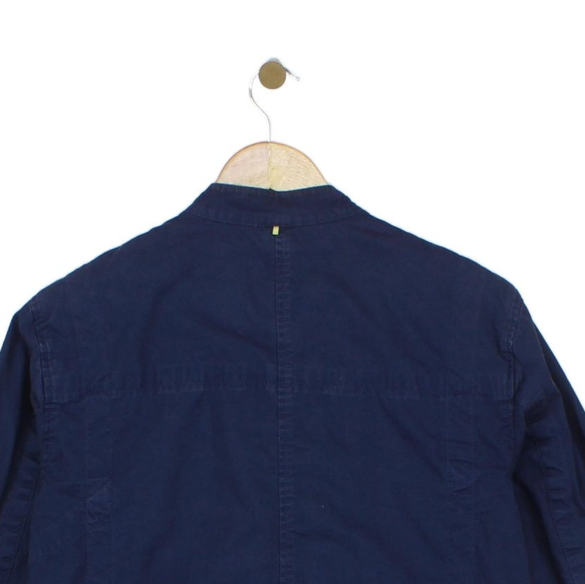 Mens Biker Jacket Full Zip Navy Cotton