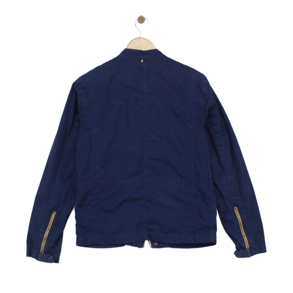 Mens Biker Jacket Full Zip Navy Cotton