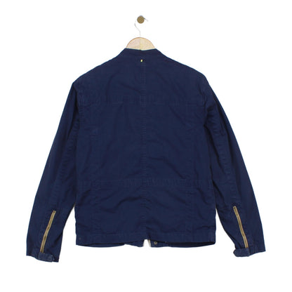 Mens Biker Jacket Full Zip Navy Cotton