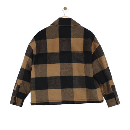 Womens Sherpa Jacket Plaid Long Sleeve Wool Blend
