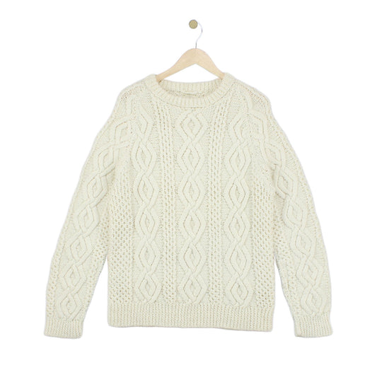 Mens Aran Knit Jumper Chunky Knit Crew Neck