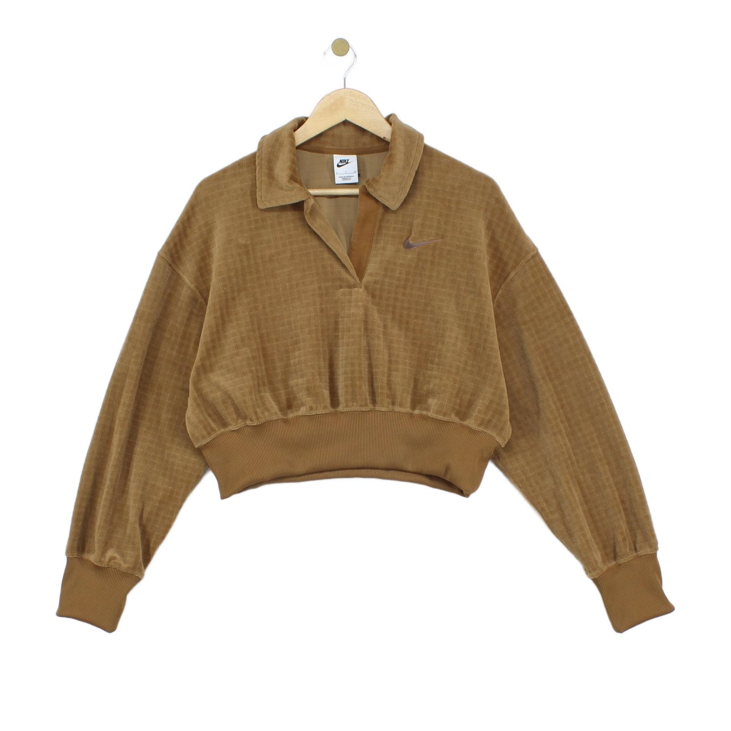 Womens Velour Sweatshirt Cropped Collared