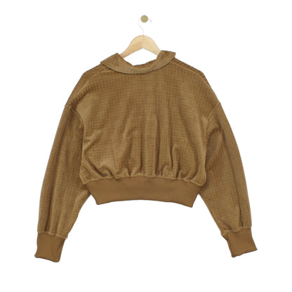 Womens Velour Sweatshirt Cropped Collared