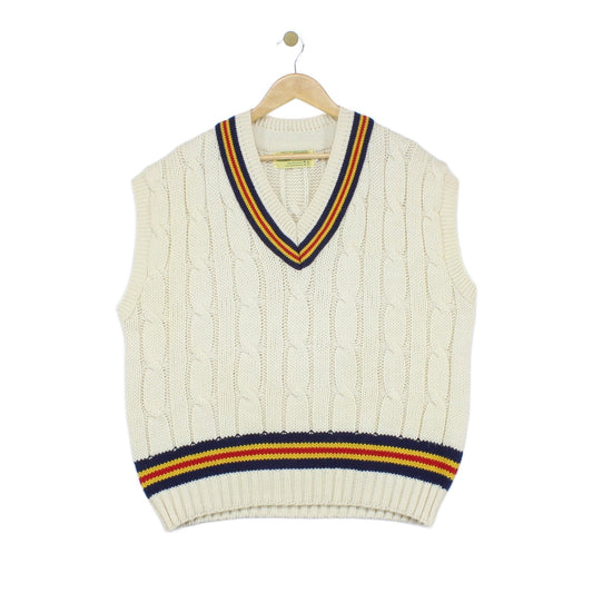 Mens Vintage Cricket Vest Jumper Uk Made Wool