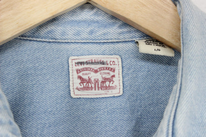 Womens Oversized Denim Shirt Distressed Pearl Snap