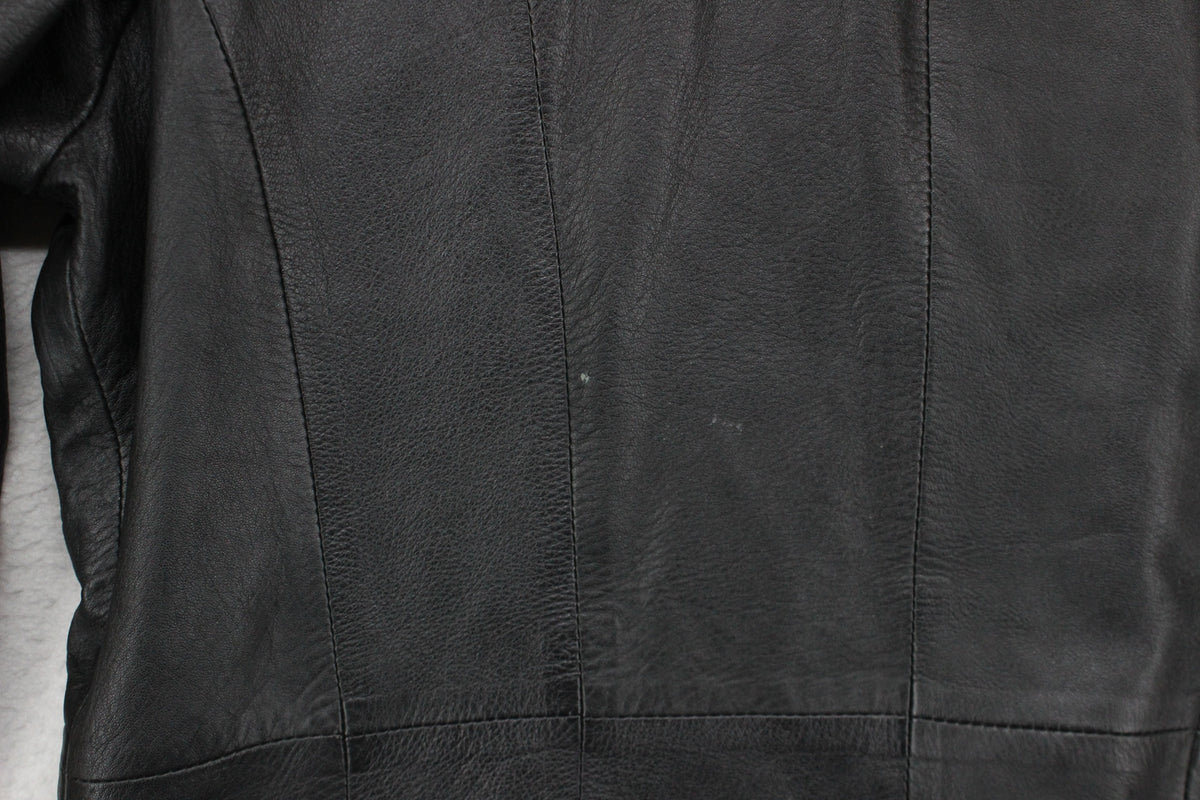 Womens Leather Blazer Notch Lapel Button Tailored