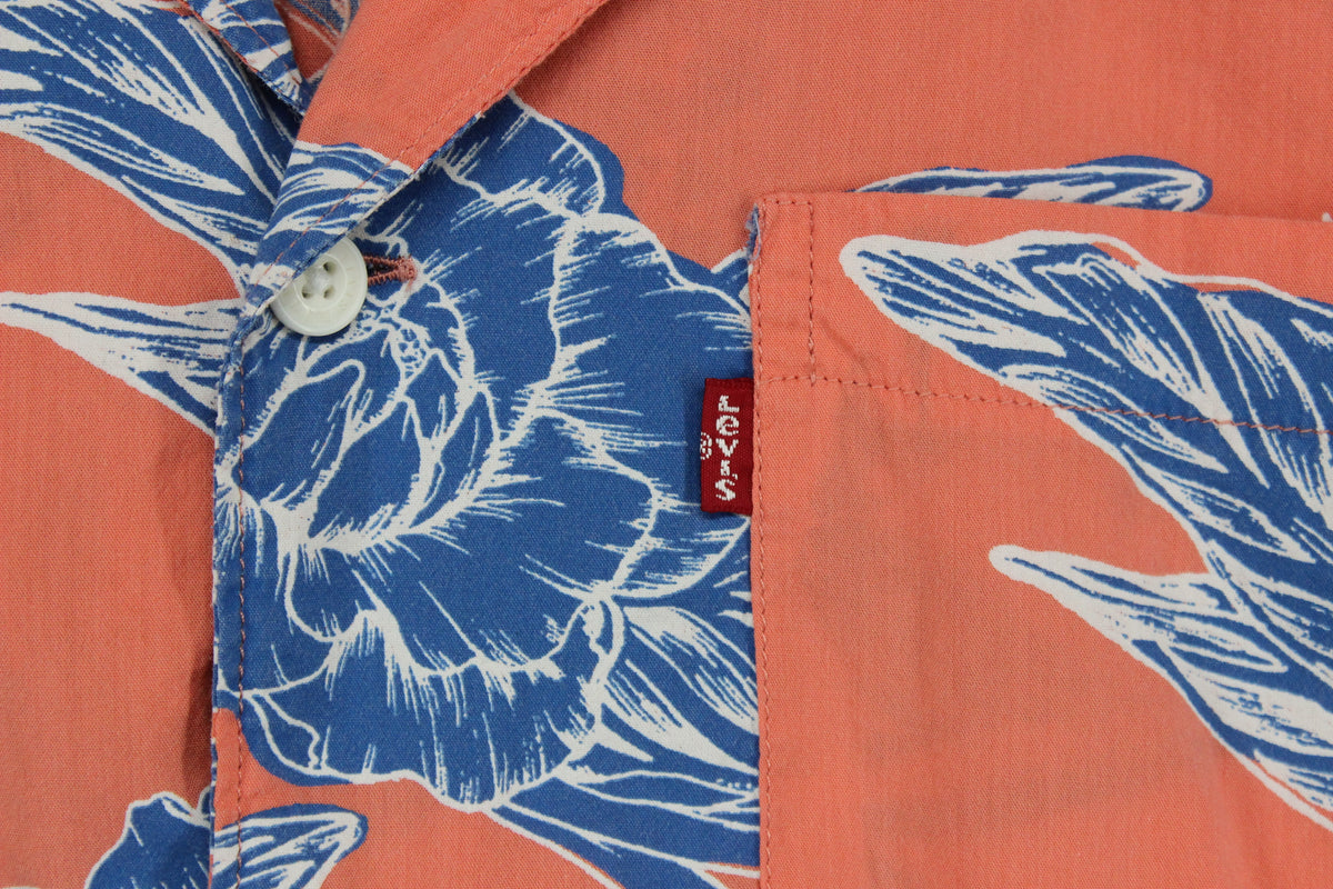 Mens Floral Shirt Short Sleeve Relaxed Revere Collar