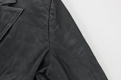 Womens Leather Blazer Notch Lapel Button Tailored