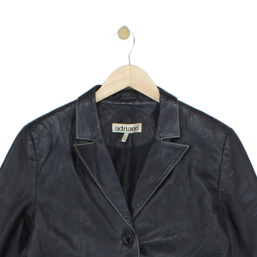 Womens Leather Blazer Notch Lapel Button Tailored