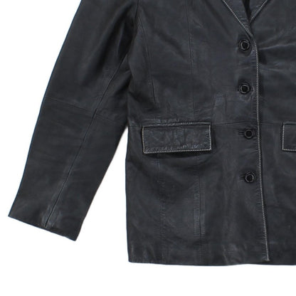 Womens Leather Blazer Notch Lapel Button Tailored