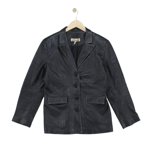 Womens Leather Blazer Notch Lapel Button Tailored