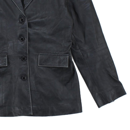 Womens Leather Blazer Notch Lapel Button Tailored