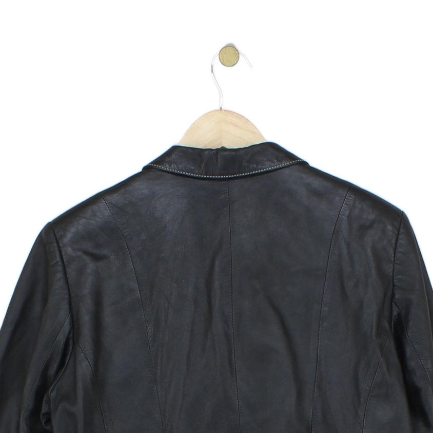 Womens Leather Blazer Notch Lapel Button Tailored