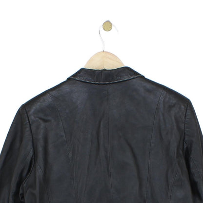 Womens Leather Blazer Notch Lapel Button Tailored