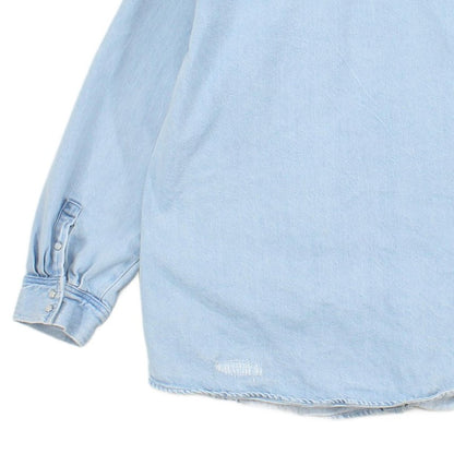 Womens Oversized Denim Shirt Distressed Pearl Snap