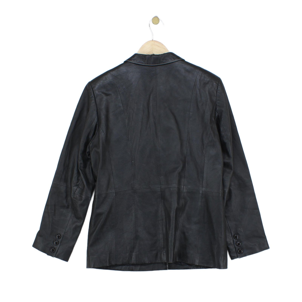 Womens Leather Blazer Notch Lapel Button Tailored