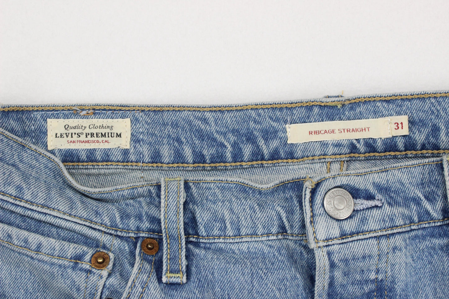 Womens Ribcage Straight Jeans Denim Classic Button Fly