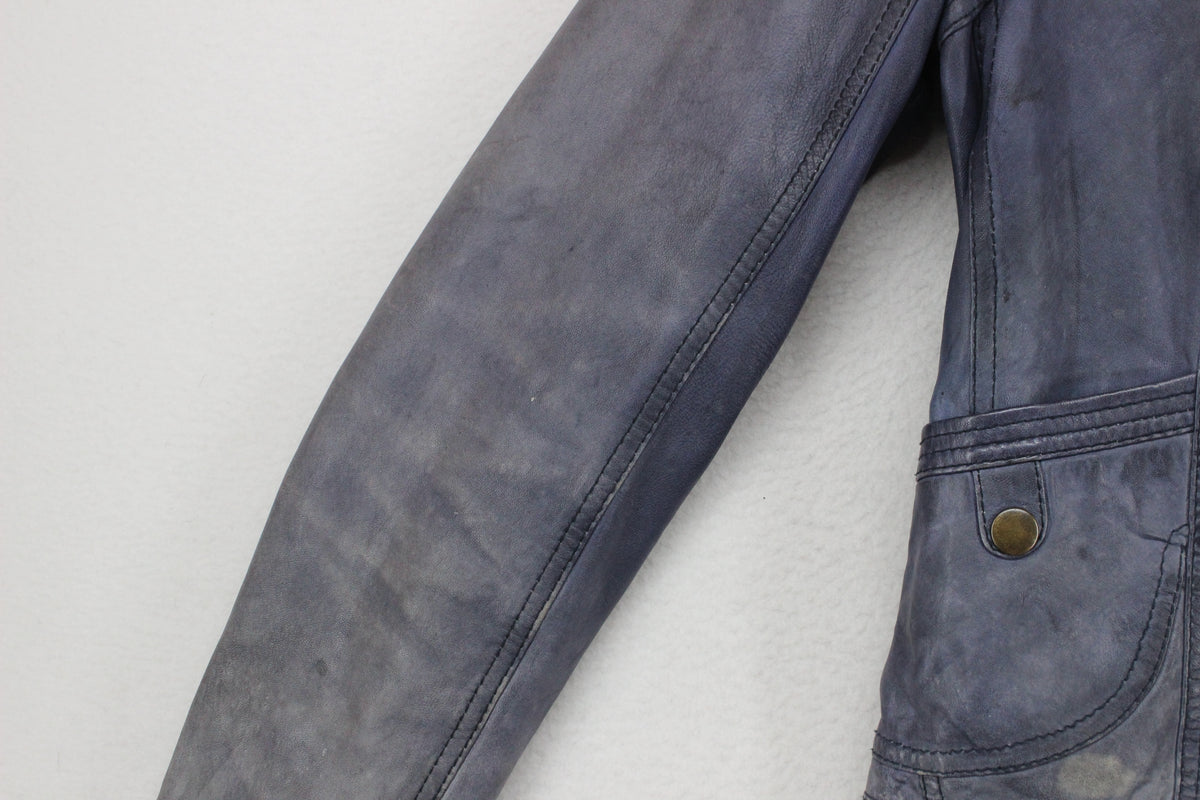 Womens Leather Jacket Zip Biker Moto
