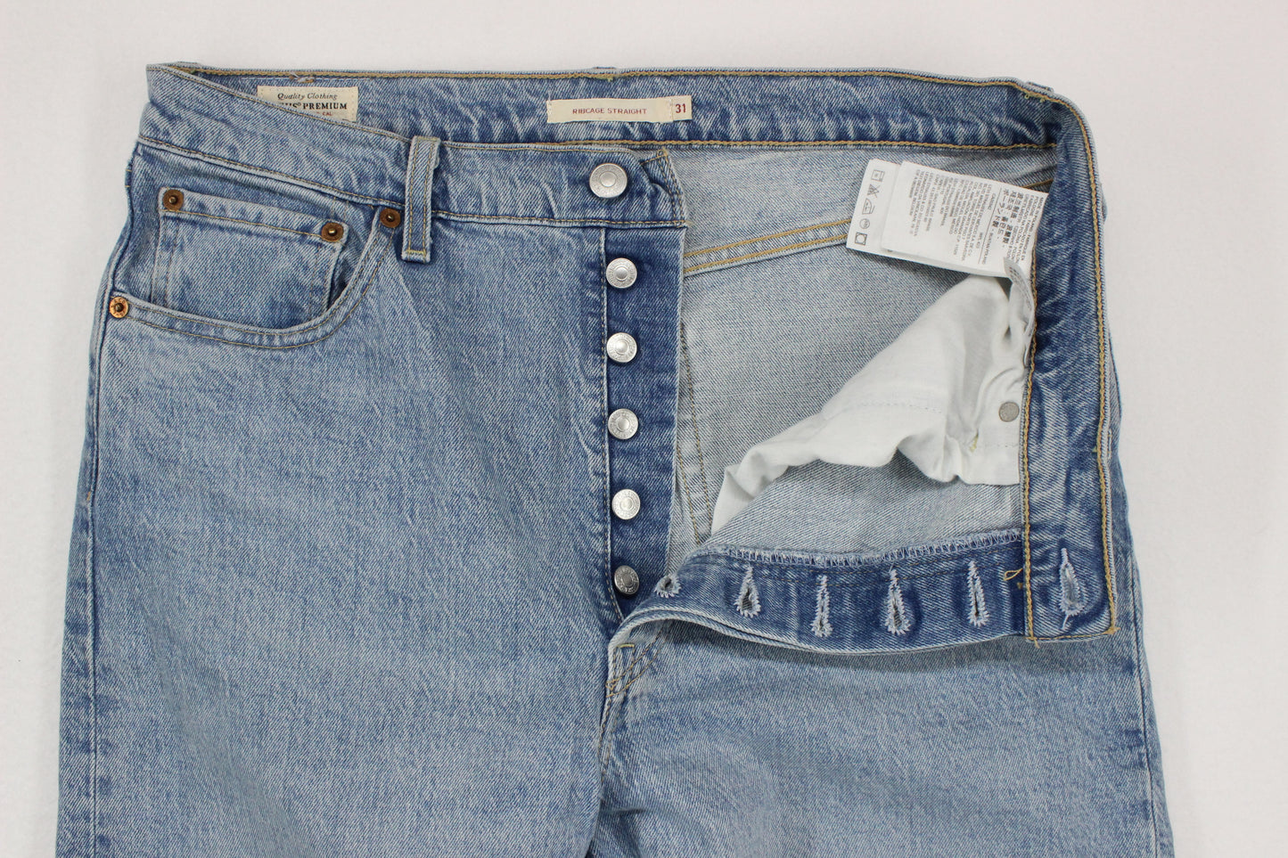 Womens Ribcage Straight Jeans Denim Classic Button Fly