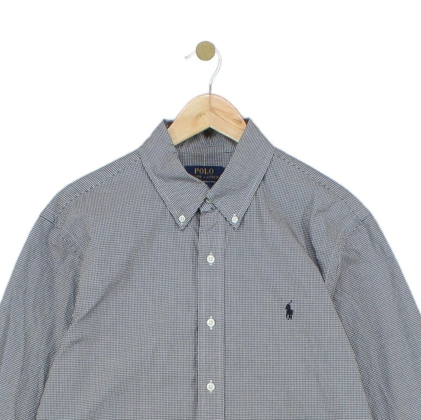 Mens Check Shirt Buttoned Slim Fit Long Sleeve