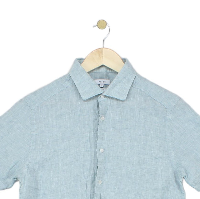 Mens Linen Shirt Slim Fit Short Sleeve Button Up
