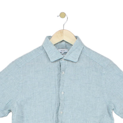 Mens Linen Shirt Slim Fit Short Sleeve Button Up