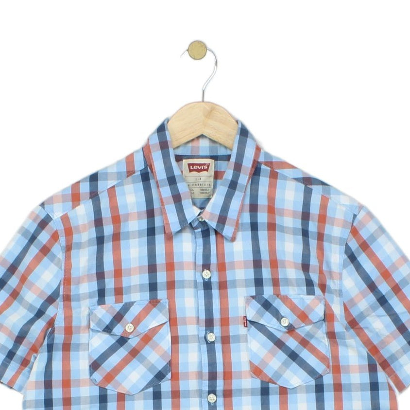 Mens Plaid Shirt Short Sleeve Button Up