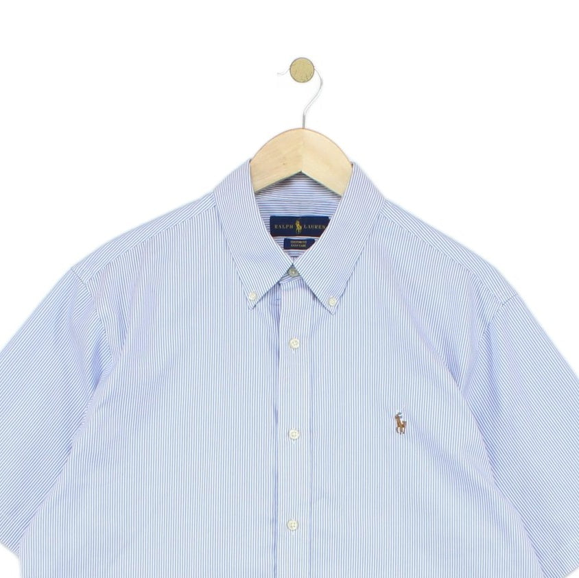 Mens Striped Shirt Short Sleeve Custom Fit Button Up