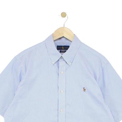 Mens Striped Shirt Short Sleeve Custom Fit Button Up