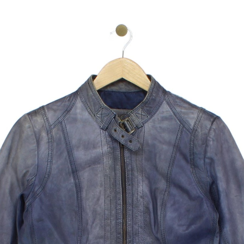 Womens Leather Jacket Zip Biker Moto