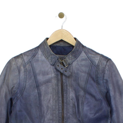 Womens Leather Jacket Zip Biker Moto