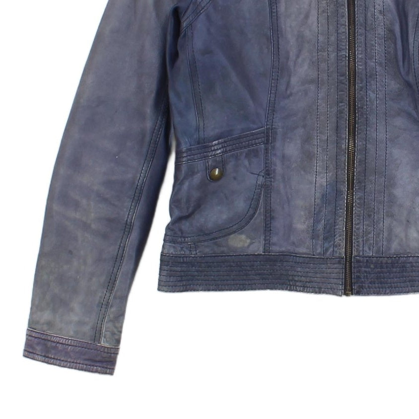 Womens Leather Jacket Zip Biker Moto