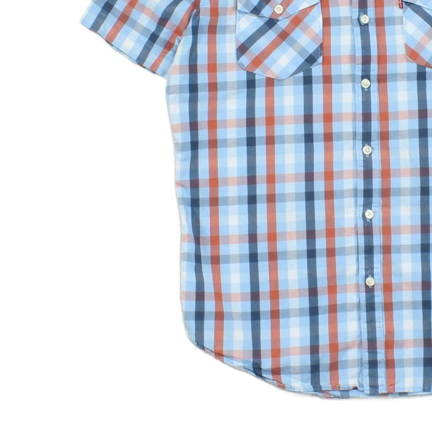 Mens Plaid Shirt Short Sleeve Button Up