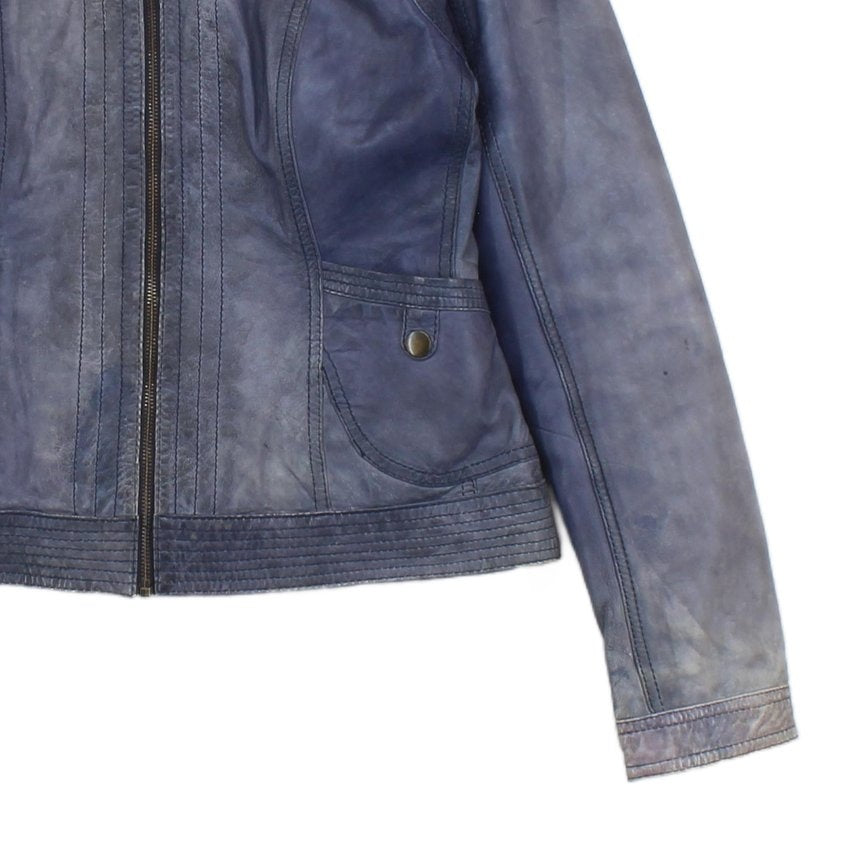 Womens Leather Jacket Zip Biker Moto