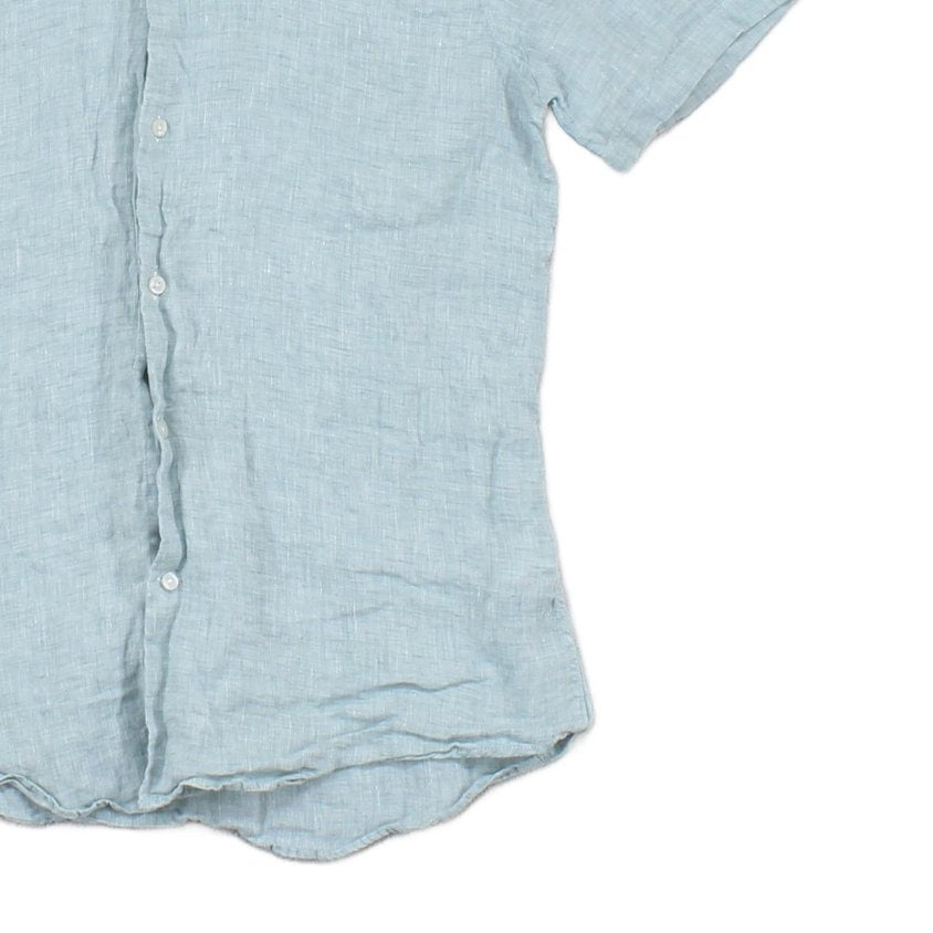 Mens Linen Shirt Slim Fit Short Sleeve Button Up