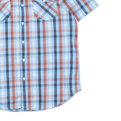 Mens Plaid Shirt Short Sleeve Button Up