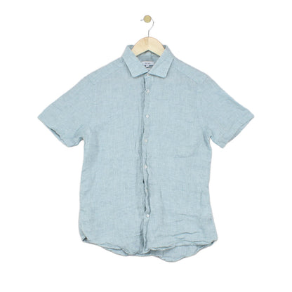 Mens Linen Shirt Slim Fit Short Sleeve Button Up