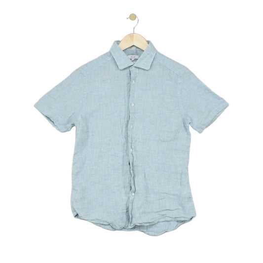 Mens Linen Shirt Slim Fit Short Sleeve Button Up