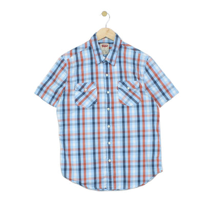 Mens Plaid Shirt Short Sleeve Button Up