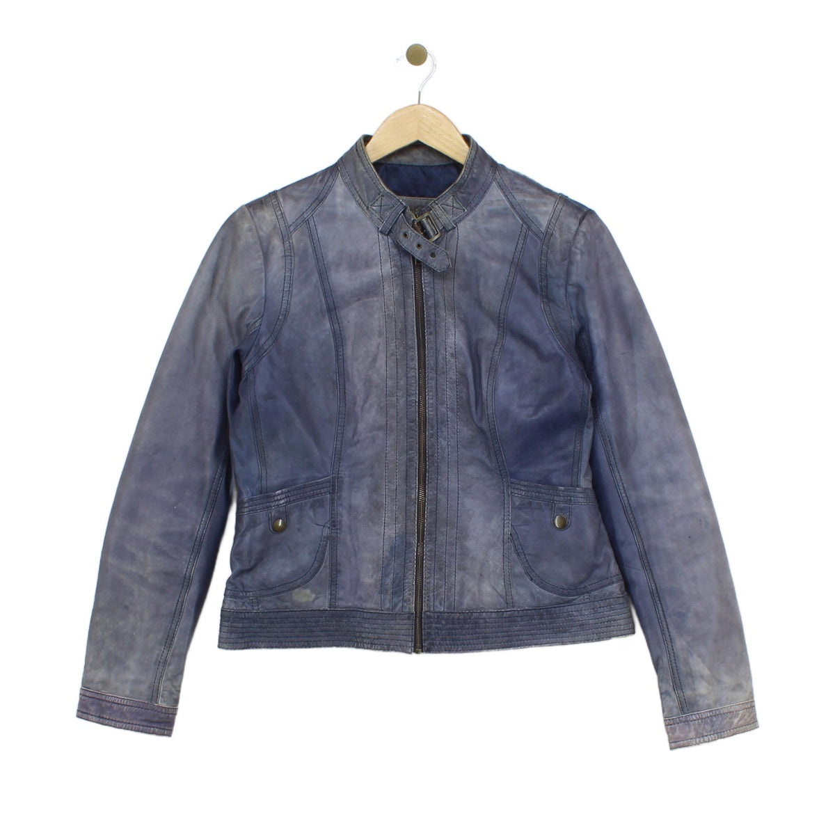Womens Leather Jacket Zip Biker Moto