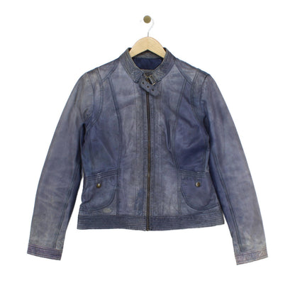 Womens Leather Jacket Zip Biker Moto