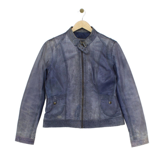 Womens Leather Jacket Zip Biker Moto