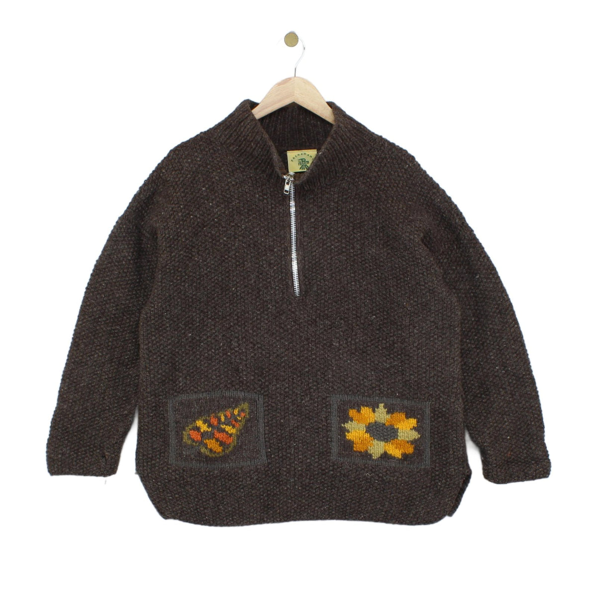 Womens 1/4 Zip Jumper Floral Pattern Wool